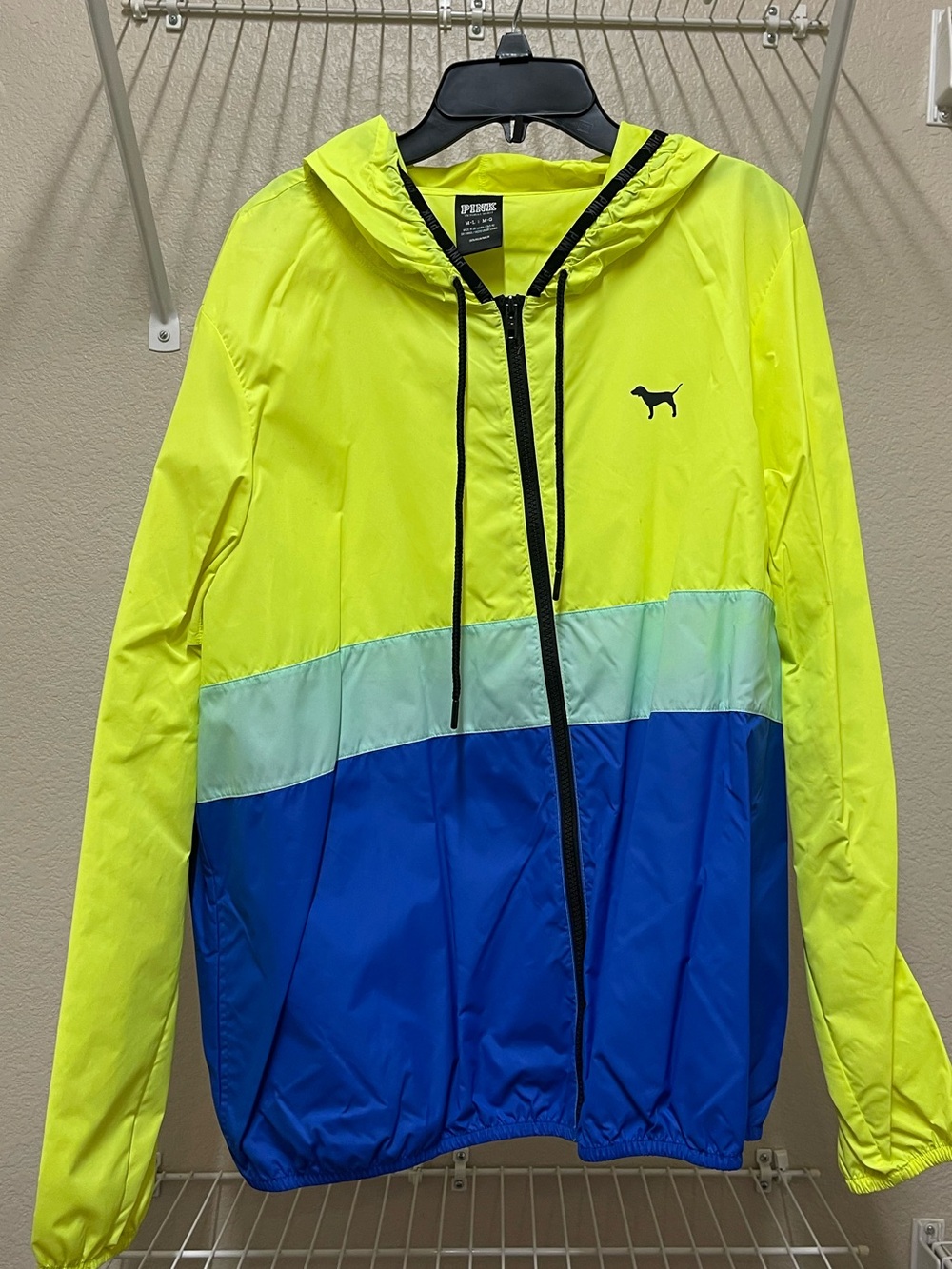 PINK Victoria's Secret Neon Yellow & Blue Colorblock Windbreaker